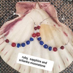 Patriotic 2 1/2" Hoop earrings- Ruby, Sapphire